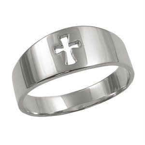925 Sterling Silver Cut Out Embossed Cross Ring Unisex